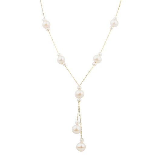 [LA.PERL.0009443] 14k Yellow Gold White Fresh Water Pearl Necklace Center: 7.5-8m On 18&quot; Chain