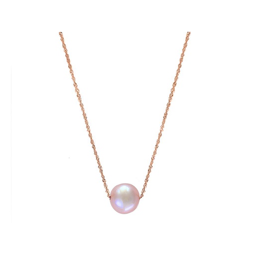 [LA.PEAR.9446] 14k Rose Gold Natural Pink Fresh Water Pearl Necklace Center: 8.5-9m On 18&quot; Chain