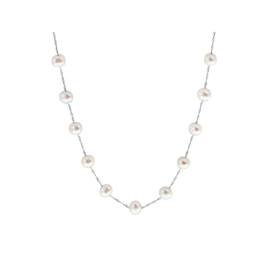 [LA.PERL.0009453] 14k White Gold White Fresh Water Pearl Necklace On 18&quot; Chain Center 6-6.5m
