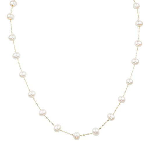[LA.PERL.0009454] 14k Yellow Gold White Fresh Water Pearl Necklace On 18&quot; Chain Center 6-6.5m