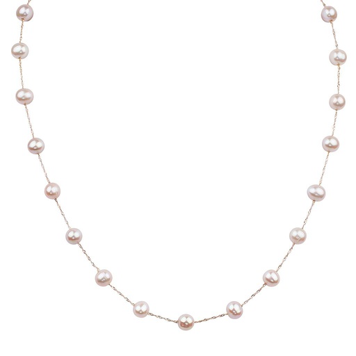 [LA.PEAR.9455] 14k Rose Gold White Fresh Water Pearl Necklace On 18&quot; Chain Center 6-6.5m