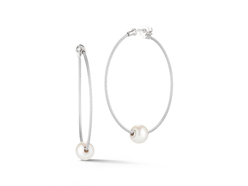 [AL.FASH.0009627] Steel Single Threaded Pearl Hoop Earring