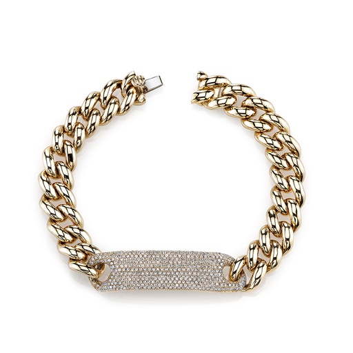 [PO.DIAM.0010262] 18k Yellow Gold Essentials Pave Diamond Id Link Bracelet
