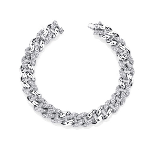 [PO.DIAM.0010263] 18k White Gold Essentials Alternating Diamond Link Bracelet