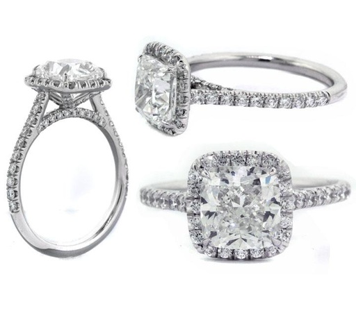 [NO.BRID.0010950] Platinum 2.50ct Cushion G SI2 GIA W/Diamond Halo Engagement Ring