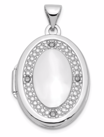 [QU.GOLD.0017197] 14k White Gold 21mm Oval Diamond W/Texture Locket