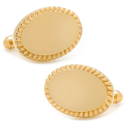 [CU.CUFF.0027455] 14k Gold Plated Rope Border Oval Engravable Cufflinks