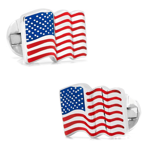 [CU.CUFF.0027842] Sterling Silver Waving American Flag Cufflinks