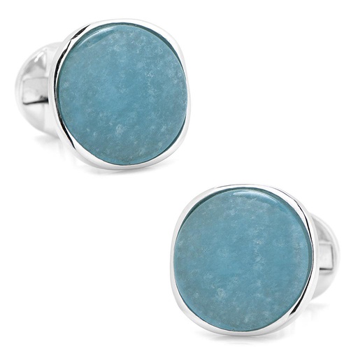 [CU.CUFF.0027943] Sterling Silver Classic Formal Aquamarine Jade Cufflinks