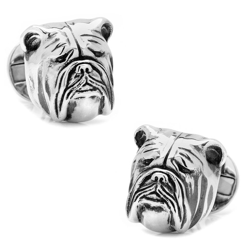 [CU.CUFF.0027944] Sterling Silver 3d Bulldog Cufflinks