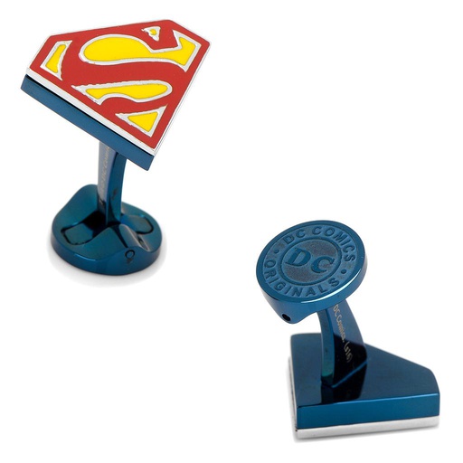 [CU.CUFF.0027976] Stainless Steel Blue Superman Shield Cufflinks
