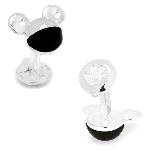 [CU.CUFF.0028008] 3d Silver &amp; Onyx Mickey Mouse Cufflinks