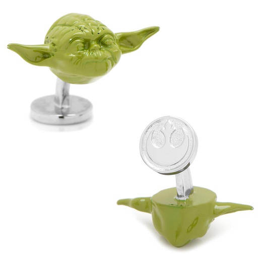 [CU.CUFF.0028010] 3d Green Yoda Head Cufflinks