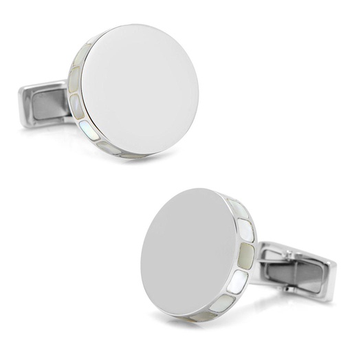 [CU.CUFF.0028086] Stainless Steel Mother Of Pearl Mosaic Engravable Cufflinks