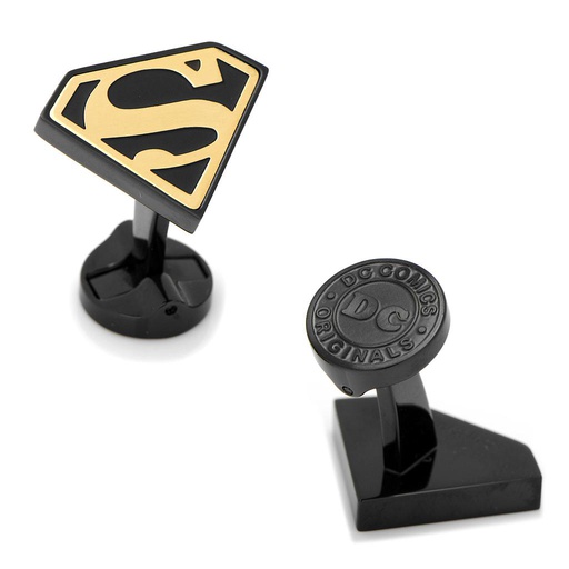 [CU.CUFF.0028178] Stainless Steel Black &amp; Gold Superman Cufflinks