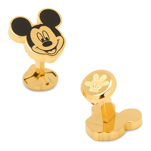 [CU.CUFF.0028213] Stainless Steel Black &amp; Gold Mickey Mouse Cufflinks