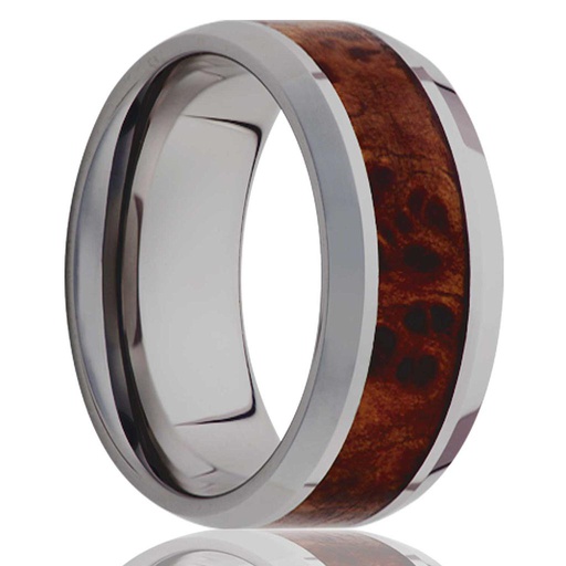 [HE.WEDD.0049780] 8mm Tungsten Bevel Edge Burl Wood Inlay Wedding Band