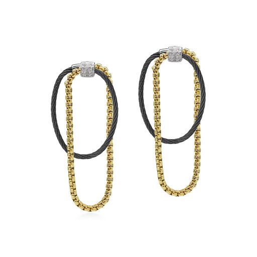 [AL.FASH.0049920] Black Cable &amp; Yellow Chain Earrings With 18k White Gold &amp; Diamonds