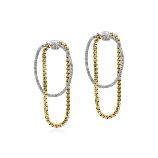 [AL.FASH.0049925] Grey Cable &amp; Yellow Chain Earrings With 18k White Gold &amp; Diamonds