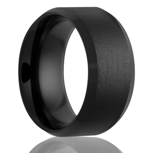 [HE.WEDD.0050486] Beveled Edge Black Diamond Ceramic Ring High Polish Edges With Satin Finish Center