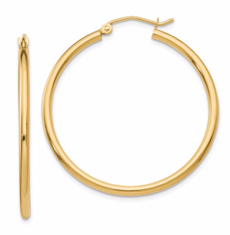 [QU.GOLD.0050542] 14k Polished 2mm Tube Hoop Earrings