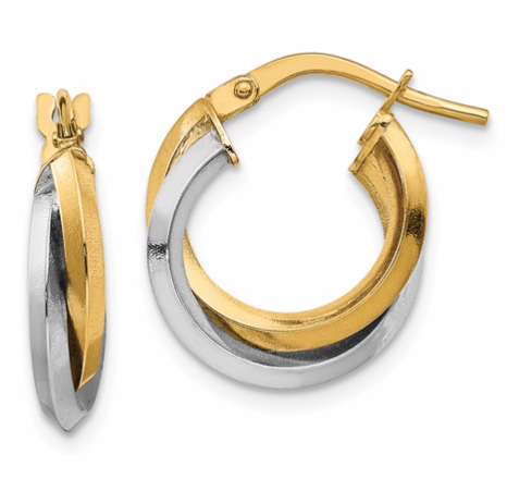 [QU.GOLD.0050547] 14k Two Tone Polished Double Hoops