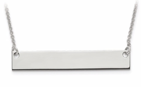[QU.FASH.0050770] Sterling Silver Rhodium-Plated Medium Polished Blank Bar With Chain