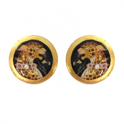 [EV.FASH.0051434] Erté Leopard Stud Earrings
