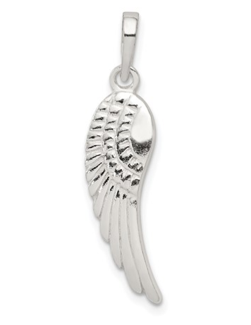 [QU.FASH.0053320] Sterling Silver Polished &amp; Textured Angel Wing Pendant