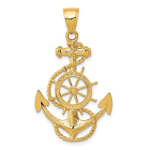 [QU.GOLD.0053744] 14k Large Anchor With Wheel Pendant