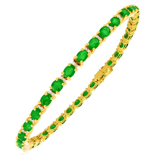 [LA.GEMS.0053804] 14k Yellow Gold Emerald &amp; Diamond Bracelet
