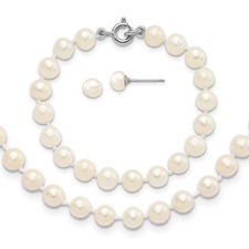 [QU.KJST.0055339] Kids Pearl Necklace Bracelet Earring Set