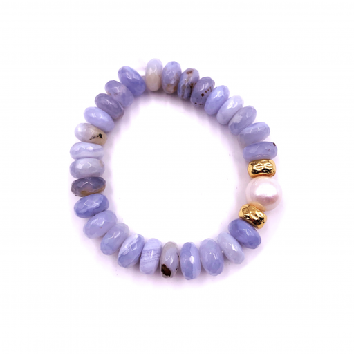 [NE.FASH.0054397] Blue Lace Agate &amp; Pearl Bracelet