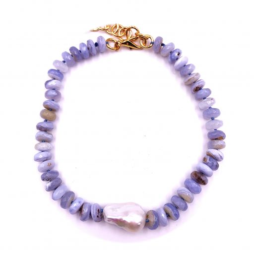 [NE.FASH.0054399] Blue Lace Agate With Boroque Pearl Necklace