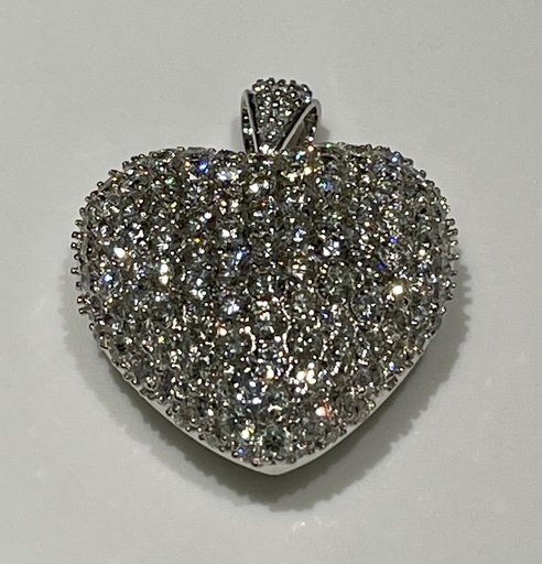 [KA.DIAM.0054640] 18k White Gold Diamond Pave Puffed Heart