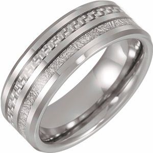 Tungsten Band With Imitation Meteorite &amp; Carbon Fiber Inlay