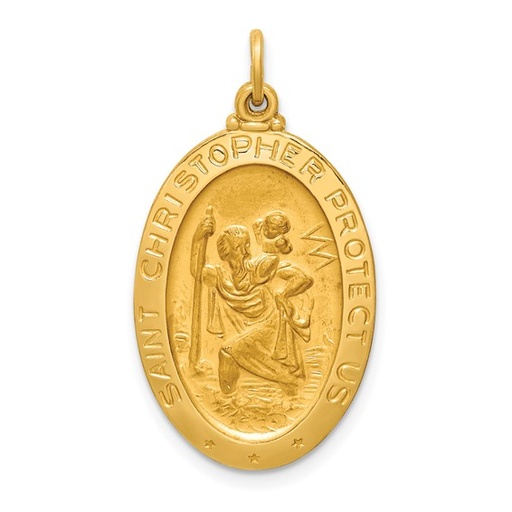 [QU.GOLD.0054918] 14k Solid Polished/Satin Medium Oval St. Christopher Medal
