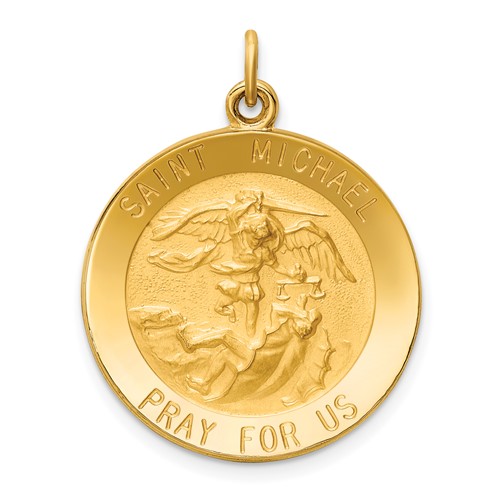 [QU.GOLD.0054919] 14k Solid Polished/Satin Medium Round St. Michael Medal
