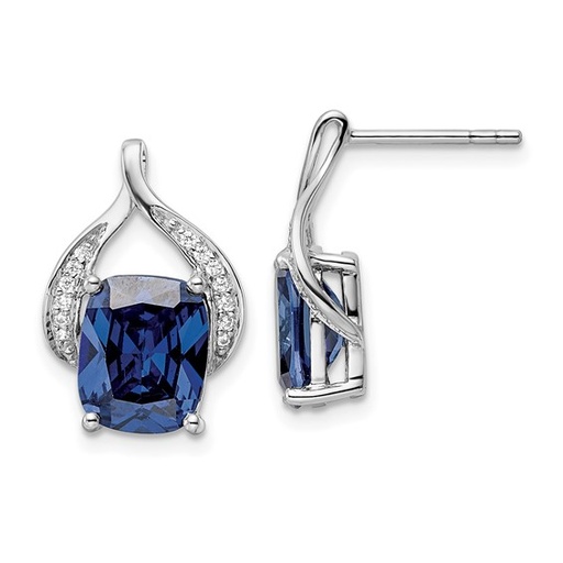 [QU.FASH.0054921] Sterling Silver Rhodium-Plated Blue Shaped Stone &amp; Cz Post Earrings