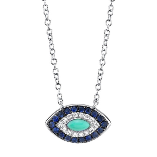 [SH.DIAM.0055098] 14k Diamond Sapphire &amp; Composite Turquoise Eye Necklace