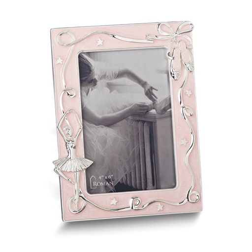 [QU.HOME.0055247] Silver-Tone Ballet Pink Enameled 4x6 Photo Frame