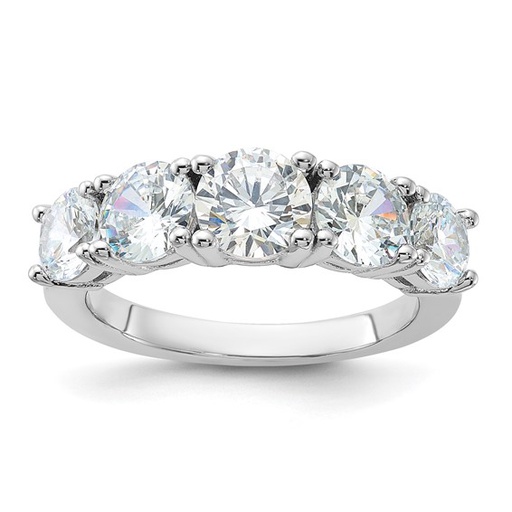 Sterling Silver Rhodium-plated CZ 5-Stone Ring