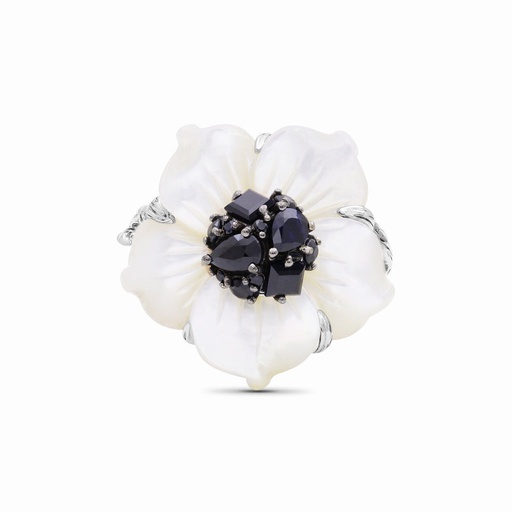 [FRNG.00073622] Hand Carved Large Mother Of Pearl Carved Flower Ring