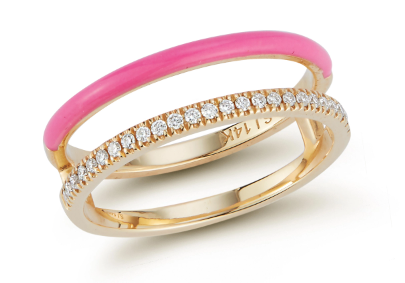 PINK ENAMEL AND DIAMOND OPEN DOUBLE ROW RING