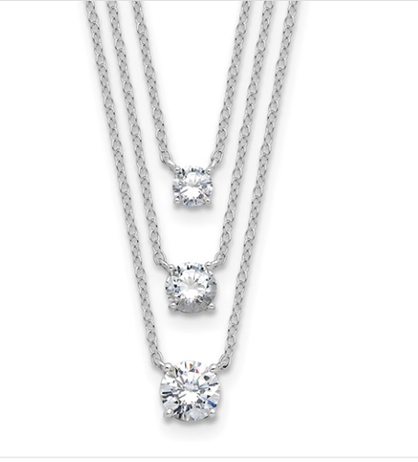 [FNEC.00075823] Sterling Silver Rhodium-plated CZ 3-Strand 14.5in with 2in ext Necklace