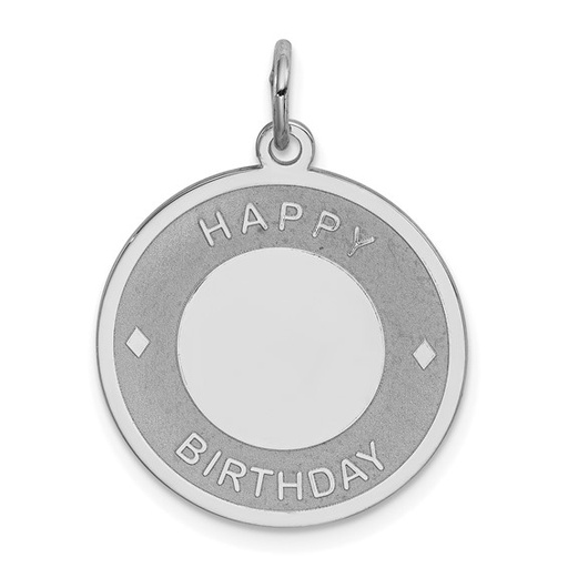 [FPEN.00076361] Sterling Silver Rhodium-plated Happy Birthday Disc Charm
