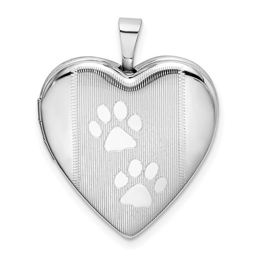 [FPEN.00076409] Sterling Silver Rhodium-plated Textured and Polished Paw Prints Heart Locket