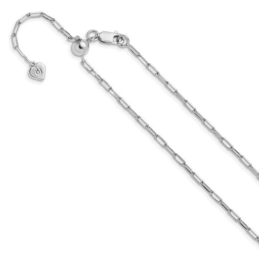 [FNEC.00076757] Silver Adjustable 2mm Paperclip Flat Oval Link Chain