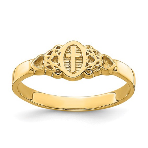 14K Cross Inside Oval with Scroll and Heart Ring