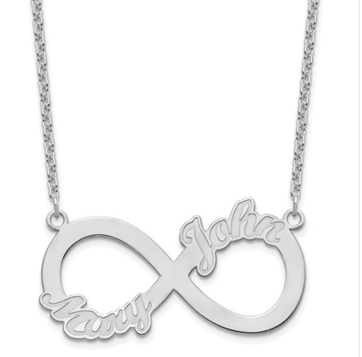 [FNEC.00077517] Sterling Silver/Rhodium-plated 2 Name Infinity Necklace